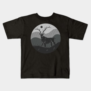 Monochromatic Black and White Elk Design Kids T-Shirt